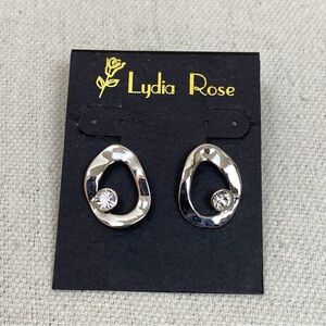 New on card Lydia Rose Silver tone Stud Earrings with clear rhinestones